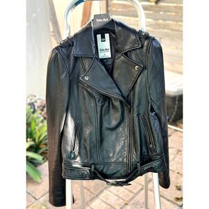 Soia & Kyo Black 100% Leather Moto Jacket Coat Size S + Bonus Logo Hanger